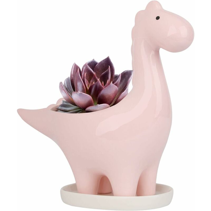 Pot de Céramique Succulente avec Soucoupe, Pot de Fleur Cactus Forme de Dinosaure, Mini Intérieur Pot de Plante Cadeau Décoration pour Maison Bureau