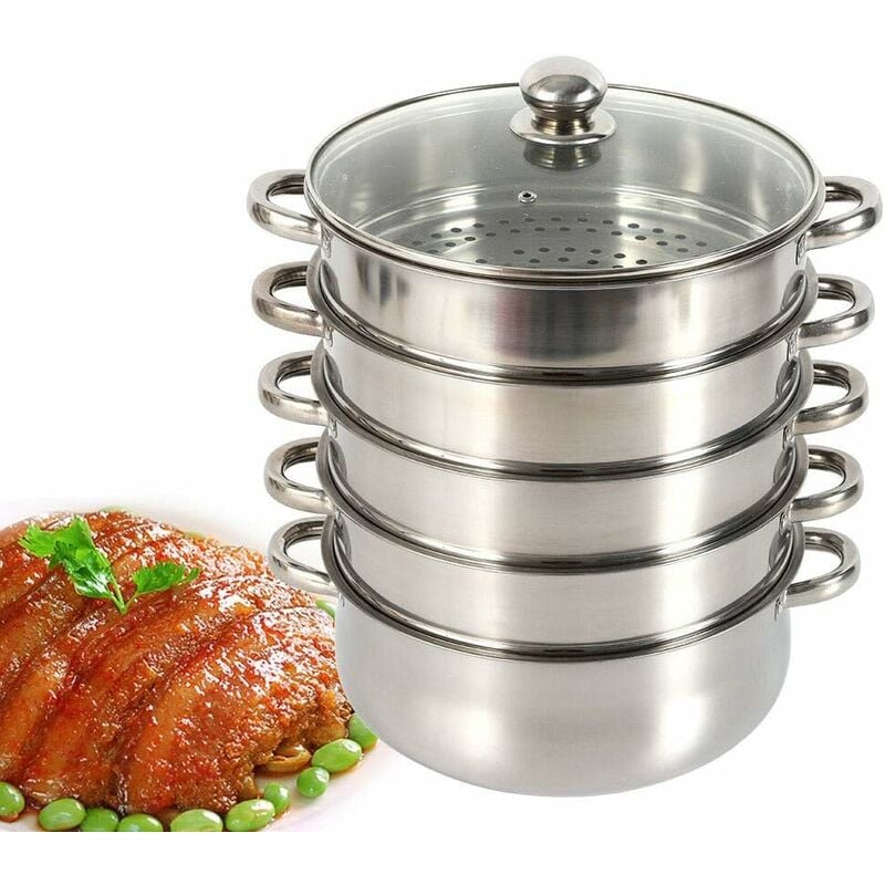 Pot de Cuisson à Insert Vapeur à 5 Niveaux 28cm Cuiseur Vapeur Insert Vapeur en Acier Inoxydable pour Marmite Cuiseur Vapeur en Acier Inoxydable