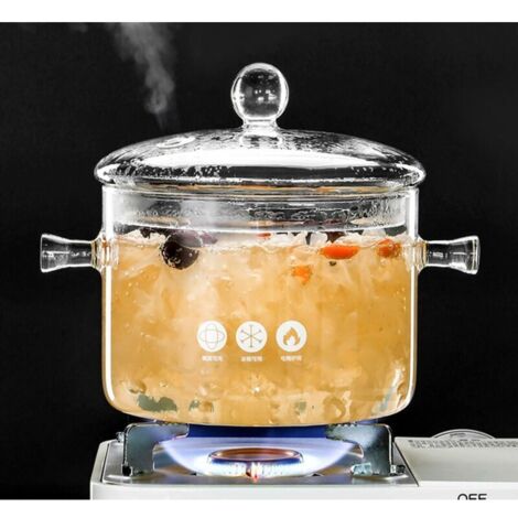 Pot De Cuisson en Verre, Pot en Verre pour Cuisine, Mini Cocotte Multifonctionnel, Marmite en verre transparent résistant aux hautes températures avec double poignée et couvercle