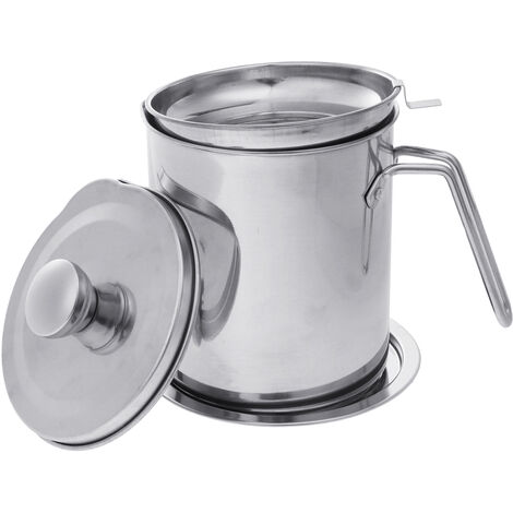 Pot de filtre à huile de cuisine en acier inoxydable, pot d'huile étanche avec tamis filtrant (2000 ml avec filtre (acier))