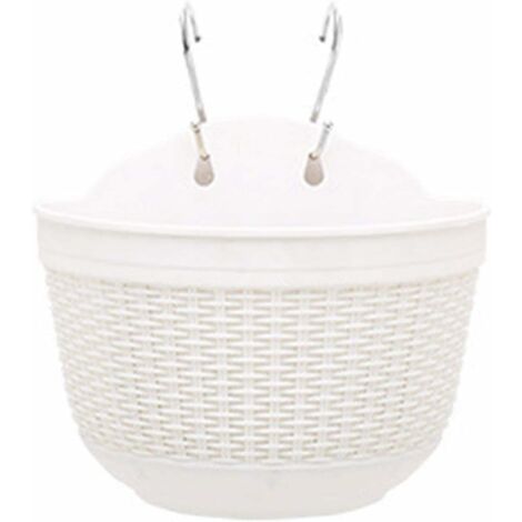 Pot de fleur auto-arrosant à suspendre avec réservoir d'eau pour décoration murale ou de jardin 25 x 16,5 x 15 cm,blanc