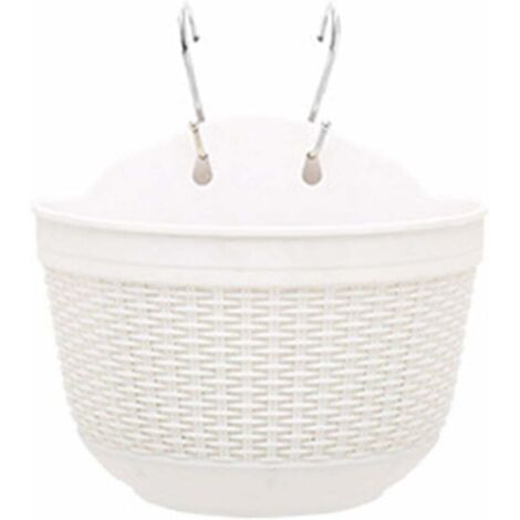 Pot de fleur auto-arrosant à suspendre avec réservoir d'eau pour décoration murale ou de jardin 25 x 16,5 x 15 cm,blanc