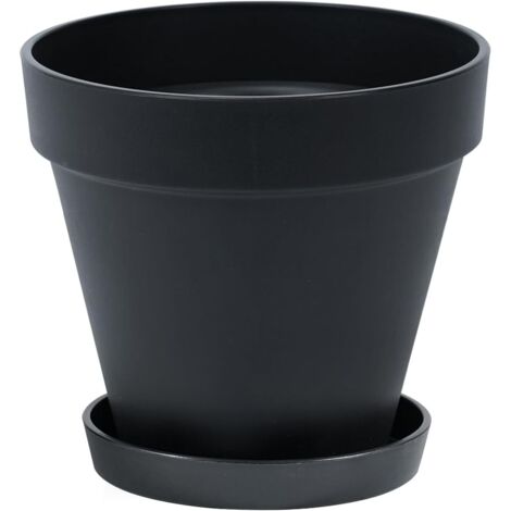 Pot de Fleur avec Soucoupe, 20 cm Pot de Plante en Plastique à Trou de Drainage pour Intérieur et Extérieur, Pot Plastique Plante pour Plantes Vertes et Succulentes, Noir