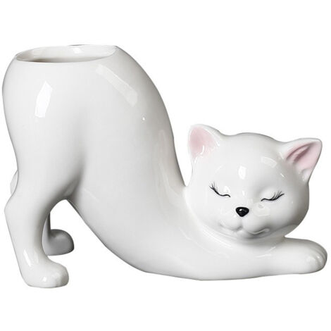 Pot de fleur céramique décoratif "Queue de Chat" (1pc) - Blanc - Pour cactus et succulentes