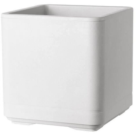 Pot de fleur Cube - DEROMA - Cosmo - Perle - A réserve d'eau - Roulettes - 38 cm