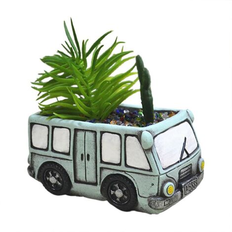 Pot de Fleur de Voiture Rétro Mini Pot de Jardinière Succulente Vert Rose avec Décoration de Jardin à la Maison pour Le Jardin de la Chambre ou Tout (Chariot de Bus Lumineux +