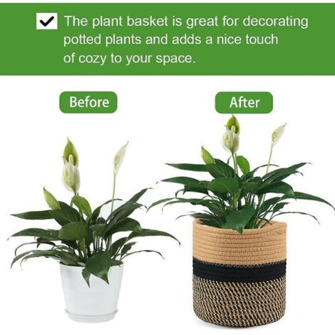 Pot de fleur en coton tissé 20 cm avec doublure intégrée – panier de rangement et housse décorative pour plantes d’intérieur