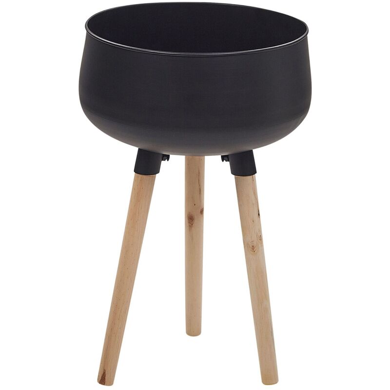 Beliani - Jardinière Pot de Fleur en Métal 35 x 35 x 55 cm avec Pieds en Bois Clair Moderne et Résistant pour Intérieur Extérieur