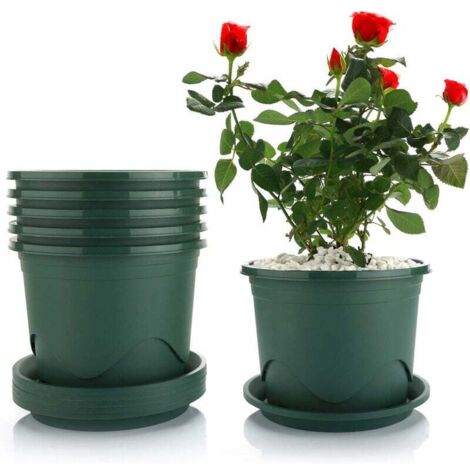 Pot de fleur en plastique de 21 cm avec plateau - Lot de 6, pot de décoration pour bonsaï, plantes succulentes, herbe d'aloès