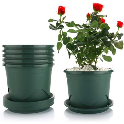 Pot de fleur en plastique de 21 cm avec plateau - Lot de 6, pot de décoration pour bonsaï, plantes succulentes, herbe d'aloès-Fei Yu