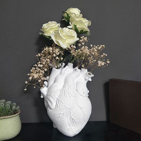 Pot de fleur en résine en forme de coeur Décoration de table blanche Décoration de la maison Vase 15x10.5x21cm