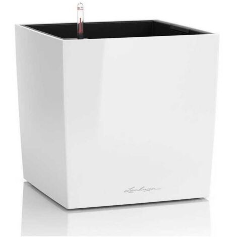 Pot de fleur LECHUZA Cube Premium 40 - kit complet, blanc brillant