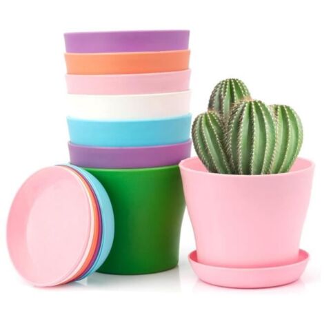 Pot de Fleur - Marque Inconnue - 8pcs Pot de Fleur Plastique - Rond - Percé - Couleurs aléatoires