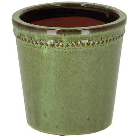 Pot de fleur rond en terre cuite verni - Vert - D 15 x H 15 cm - Livraison gratuite