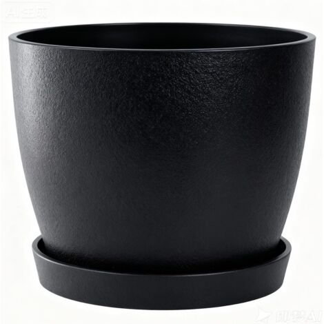 Pot de Fleur Rond Moderne avec Trou de Drainage, 23 cm Pot Plastique Plante pour Intérieur et Extérieur, pour Succulentes et Plantes Vertes, Noir