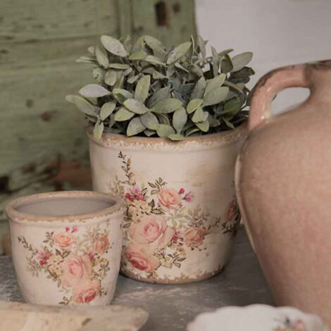 Pot de fleur rose céramique beige 10x11x11cm