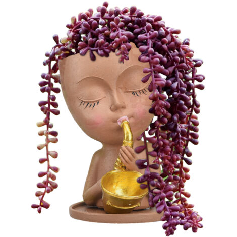 Pot de Fleur Sculpture Saxophone Décor Maison Vase Résine Sculpture Saxophone (Marron)