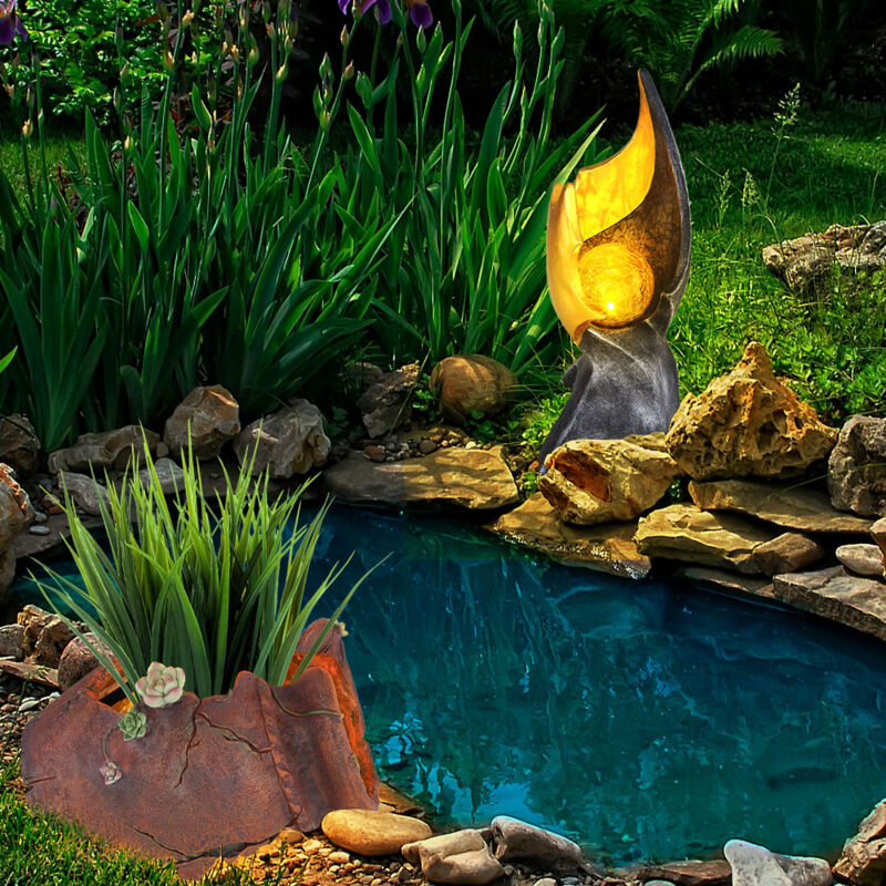 Pot de fleurs solaire Flamme led Vase éclairé Décoration Lampe solaire avec effet de flamme, IP44 Batterie Jardin, effet lumineux Vase romain, 1x led