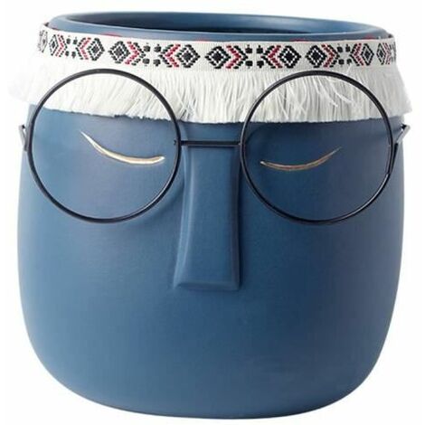 Pot de fleur Style rétro en céramique trous de drainage gland ornement Pot de fleur visage Vase pour table bleu foncé Extérieur