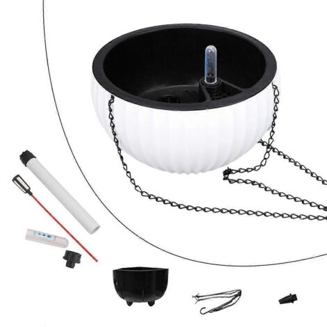 Pot de fleur suspendu avec bassin extérieur, panier intérieur pour plantation facile - Grand - Blanc
