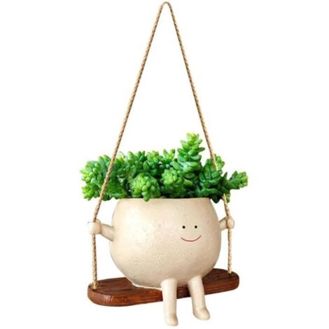 Pot de Fleur Suspendu -  - Visage Sourire - Résine - Asymétrique - Décoratif