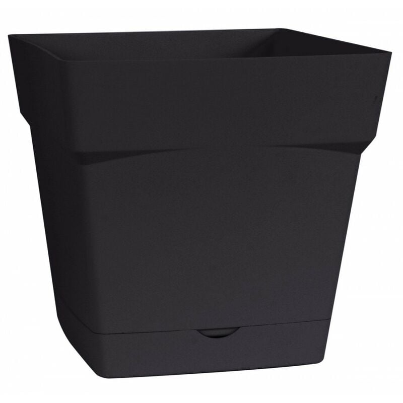 Pot plastique carré toscane soucoupe intégrée anthracite 24,8 x 24,8 x 24