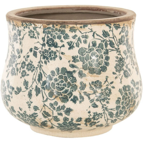 Pot de fleur vert céramique beige 17x21x21cm