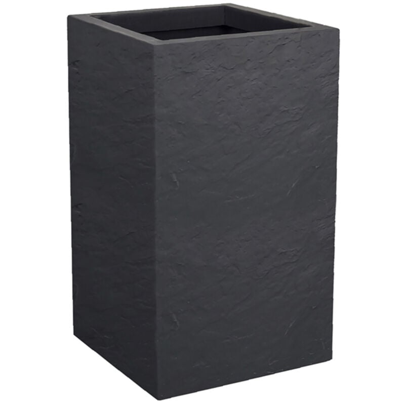 EDA - Pot Carré haut volcania up décor pierre - 29,5 x 29,5 x 49,5 cm - 36 l - Gris anthracite