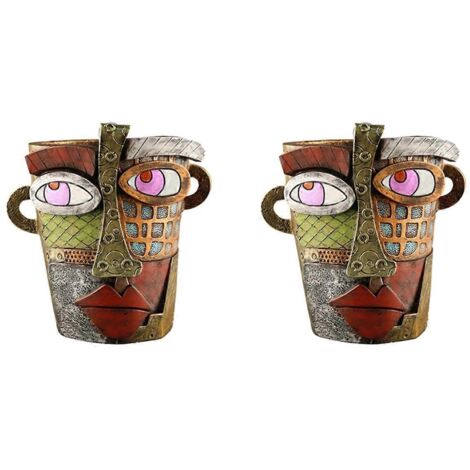 Pot de fleurs à motif visage, grand pot d'intérieur, pot de fleurs vert, récipient pour plantes ---