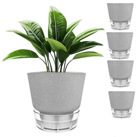 Pot de fleurs à réserve d'eau de 15 cm avec réservoir visible, gris