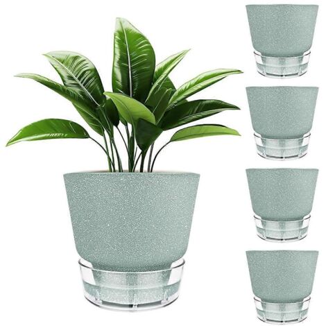Pot de fleurs à réserve d'eau de 15 cm avec réservoir visible vert