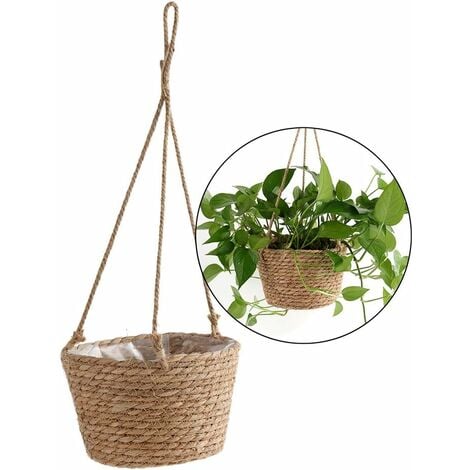 Pot de fleurs à suspendre en corde de jute - Panier pliable en jonc de mer, macramé - pour plantes succulentes, décoration intérieure ou extérieure-Fei Yu