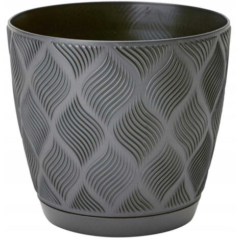 Pot de fleurs anthracite 15,4x17cm couvercle en plastique classique et tendance avec base Flow Petit