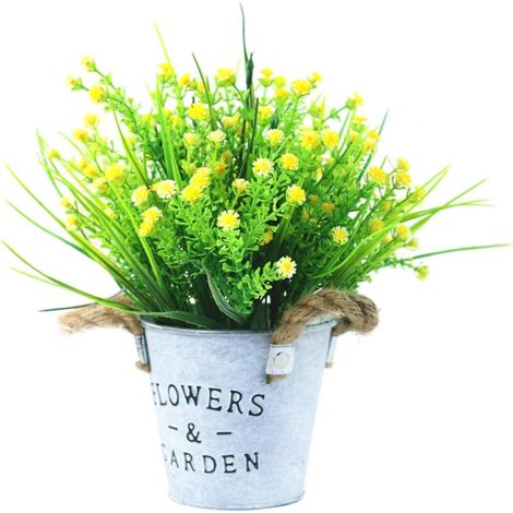 Pot de fleurs artificiel jaune en gypsophile pour la décoration intérieure de la maison et du bureau
