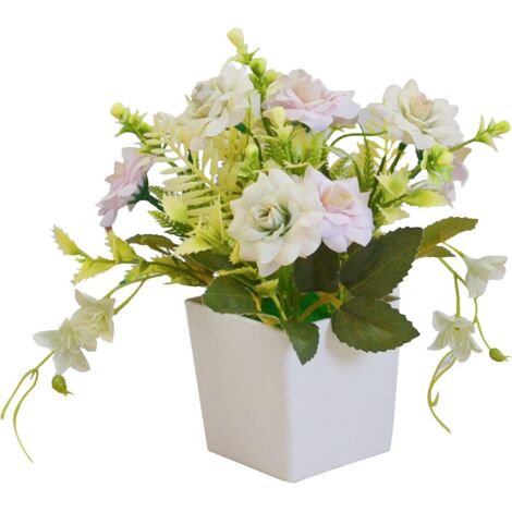 Pot de fleurs artificiel pour la décoration intérieure, mariage, bureau, table, fenêtre, salon, chambre – Rose et vert