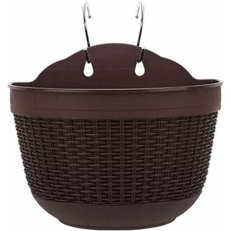 Pot de fleurs auto-arrosant à suspendre avec réservoir d'eau pour décoration murale ou de jardin 25 x 16,5 x 15 c,brun