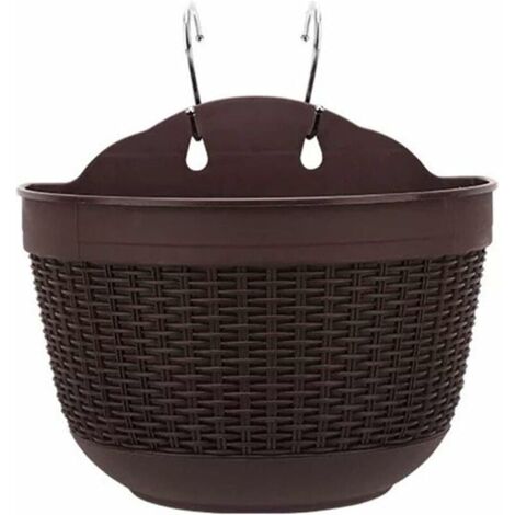 Pot de fleurs auto-arrosant à suspendre avec réservoir d'eau pour décoration murale ou de jardin 25 x 16,5 x 15 c,brun