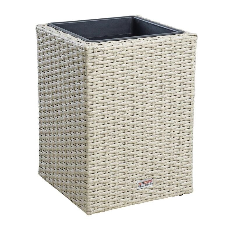 Estexo - Pot de fleurs avec cache pot en polyrotin 30 x 30 x 40 cm beige