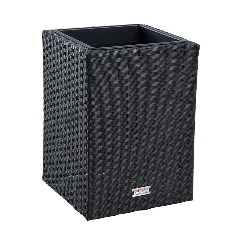 Estexo - Pot de fleurs avec cache pot en polyrotin 30 x 30 x 40 cm noir