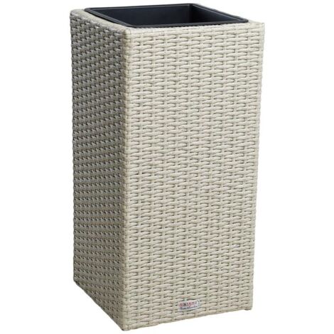 Pot de fleurs avec cache pot en polyrotin 30 x 30 x 60 cm beige