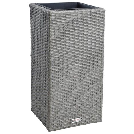 Pot de fleurs avec cache pot en polyrotin 30 x 30 x 60 cm gris