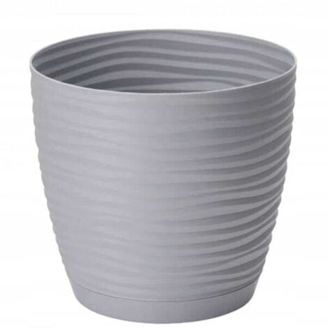 Pot de fleurs avec soucoupe, gris, 19x17,3 cm, plastique