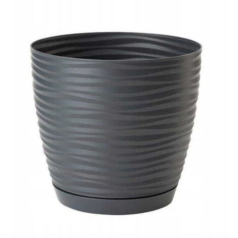 Pot de fleurs avec soucoupe, plastique, anthracite, 10,7x11cm, rond