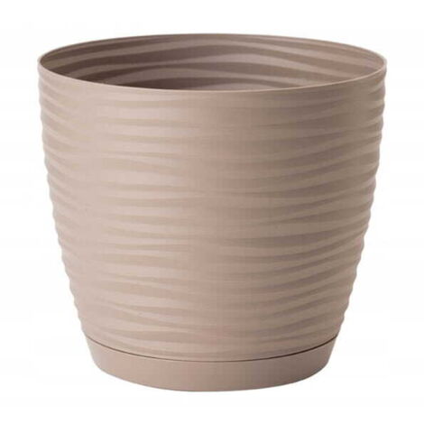 Pot de fleurs avec soucoupe rond en plastique beige 10,7x11cm