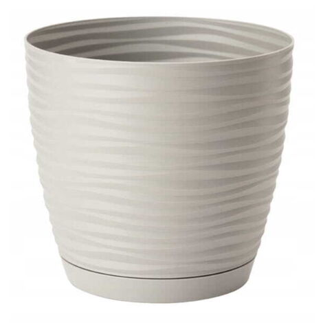 Pot de fleurs avec soucoupe, rond, gris clair, 12,7 x 11,8 cm, en plastique