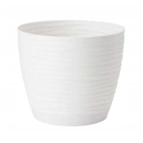 Pot de fleurs avec support, plastique, blanc, 12,7 x 11,8 cm