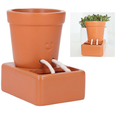 Pot de Fleurs avec Système d'Arrosage Automatique - Planter Riant en Résine pour Succulentes, Plantes Serpent, Hoya - Dimension 9x9cm/3.54x3.54in avec Base de Rangement