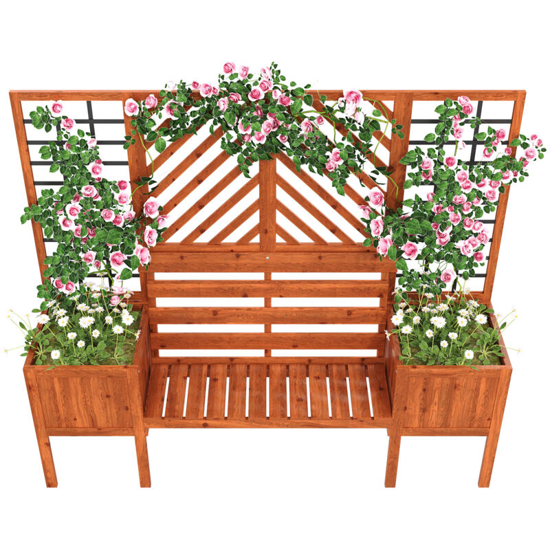 Pot de fleurs, avec treillis et siège, 17014542 (cm), en bois, brun