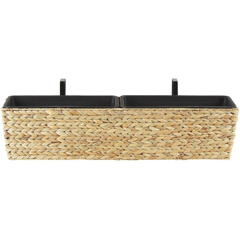 Beliani - Jardinière Pot de Fleurs Rectangulaire Beige de Type Panier en Fibres Naturelles pour Balcon Terrasse ou Jardin Boho (Bohème) et Campagne