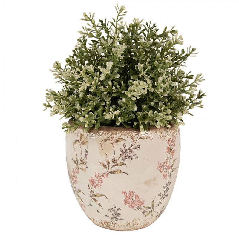 Pot de fleurs beige et rose en céramique motif fleurs 14x14 cm Pot de fleurs beige et rose en céramique motif fleurs 14x14 cm